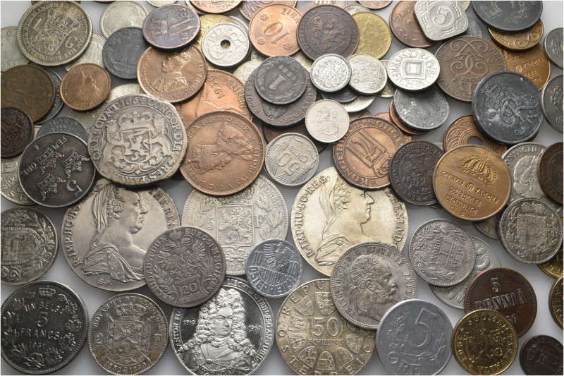 A lot containing 102 silver, bronze and copper nickel coins. Including: Denmark,...