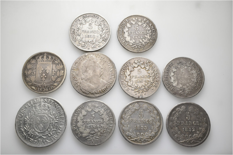 A lot containing 10 silver coins. All: France. Fine to very fine. LOT SOLD AS IS...