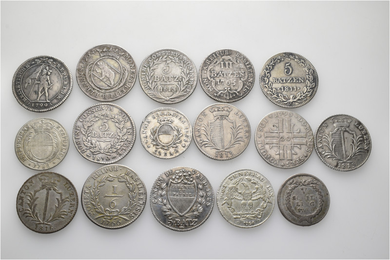A lot containing 16 silver coins. All: Switzerland, 'Kantonsmünzen'. Very fine t...
