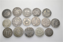 A lot containing 16 silver coins. All: Switzerland, 'Kantonsmünzen'. Very fine to extremely fine. LOT SOLD AS IS, NO RETURNS. 16 coins in lot.


Fr...