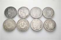A lot containing 8 silver coins. All: Switzerland, Eidgenossenschaft. 5 Franken. About very fine to good very fine. LOT SOLD AS IS, NO RETURNS. 8 coin...