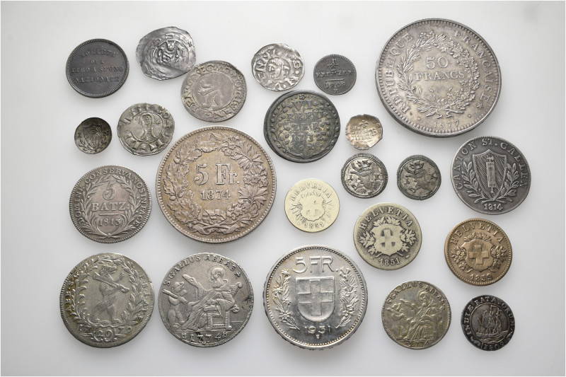 A lot containing 23 silver and bronze coins. Mainly: Switzerland. Fine to extrem...