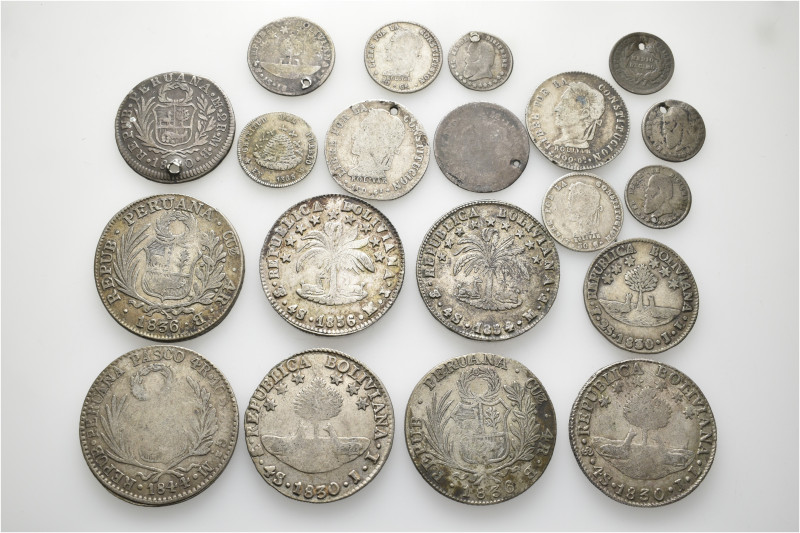 A lot containing 20 silver coins. All: South America. Fair to very fine. LOT SOL...