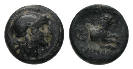 KINGS OF THRACE. Lysimachos,Lysimacheia. (305-281 BC). AE. Bronze Obv: Head of Athena to right, wearing crested Attic helmet. Rev. [Β]ΑΣΙΛΕ[ΩΣ - Λ]ΥΣΙ...