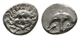 THRACE. Apollonia Pontika. Drachm (Late 5th-4th centuries BC). AR Silver Obv: Facing gorgoneion. Rev: Upright anchor; crayfish to left, A to right. Co...
