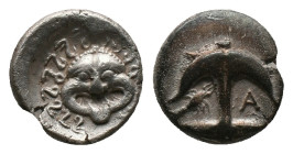 THRACE. Apollonia Pontika. Drachm (Late 5th-4th centuries BC). AR Silver Obv: Facing gorgoneion. Rev: Upright anchor; crayfish to left, A to right.
C...