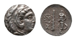 KINGS OF MACEDON. Alexander III, Hemiobol (336-323 BC.) uncertain eastern mint, probably Babylon. AR Silver Obv: Head of Herakles to right, wearing li...