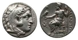 KINGS OF MACEDON. Alexander III, Drachm (336-323 BC). AR Silver, Abydos Obv:Head of Herakles right, wearing lion skin Rev: AΛEΞANΔPOY, Zeus seated lef...