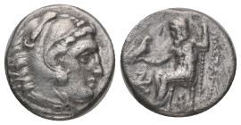 KINGS OF MACEDON. Alexander III, Drachm (336-323 BC). AR Silver Obv:Head of Herakles right, wearing lion skin Rev: AΛEΞANΔPOY, Zeus seated left on thr...