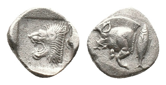 MYSIA. Kyzikos. Obol (450-400 BC). AR Silver Obv: Forepart of boar left, to righ...