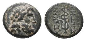 MYSIA. Pergamon. (Mid-late 2nd century BC). AE Bronze Obv: Laureate head of Asklepios right Rev: ΑΣΚΛΗΠΙΟΣ / ΣΩΤΗΡΟΣ, serpent-entwined staff of Asklep...