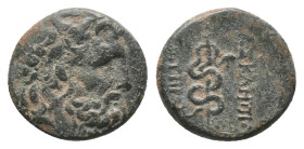 MYSIA. Pergamon. (Mid-late 2nd century BC). AE Bronze Obv: Laureate head of Asklepios right Rev: ΑΣΚΛΗΠΙΟΣ / ΣΩΤΗΡΟΣ, serpent-entwined staff of Asklep...