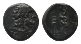 MYSIA. Pergamon. (Mid-late 2nd century BC). AE Bronze Obv: Laureate head of Asklepios right Rev: ΑΣΚΛΗΠΙΟΣ / ΣΩΤΗΡΟΣ, serpent-entwined staff of Asklep...