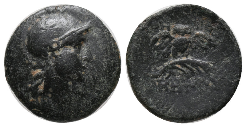 MYSIA. Pergamon. 200-133 BC). AE Bronze,
Obv: Head of Athena right, wearing hel...