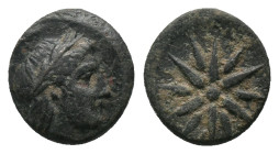 MYSIA. Gambrion. (4th century BC) AE Bronze
Obv: Laureate head of Apollo to right.
Rev: Γ-A-M Twelve-rayed star with pellet in center.
Condition: G...