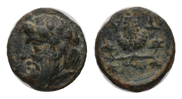 AEOLIS, Temnos (3rd century BC). AE. Bronze Obv: Bearded head of Dionysos to lef...