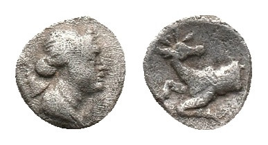 IONIA. Ephesos. Obol (245-202 BC).Obol. Obv : Draped bust of Artemis right, with...