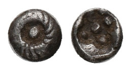 IONIA. Erythrai. Tetartemorion (480-450 BC). AR. Silver Obv: Rosette with central dot (a fluted omphalos phiale?). Rev. Five pellets in a shaped incus...