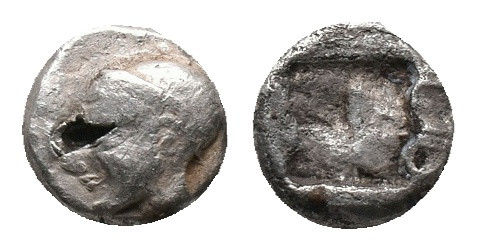 IONIA. Phokaia. Obol (Circa 625/0-522 BC). AR Silver
Obv: Archaic head of Athen...