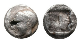 IONIA. Phokaia. Obol (Circa 625/0-522 BC). AR Silver
Obv: Archaic head of Athena left.
Rev: Quadripartite incuse square.
Condition: Very fine.
Wei...