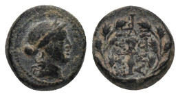 LYDIA. Sardes. (Circa 2nd-1st centuries BC) AE. Bronze
Obv: Laureate head of Apollo right.
Rev: ΣAPΔIA / NΩN. Club right within wreath; monogram Con...