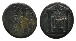 PAMPHYLIA, Perge (50-30 BC). AE Bronze Obv: Cult statue of Artemis Pergaia facing within distyle temple Rev: ΑΡΤΕΜΙΔΟΣ ΠΕΡΓΑΙΑΣ, Bow and quiver. Condi...