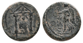 PAMPHYLIA. Perge. Tiberius (14-37 BC). AE. Bronze
Obv: NEIKH / TIBEPIOY. Nike advancing left, holding wreath.
Rev: APTEMIΔOΣ ΠEPΓAIAΣ. Distyle templ...