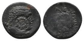 KINGS OF PAPHLAGONIA. Pylaimenes II/III Euergetes, (133-103 BC). AE. Bronze Obv: Bust of Pylaimenes, as Herakles, to right, with lion skin draped arou...
