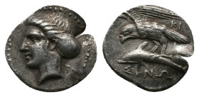 PAPHLAGONIA, Sinope. Drachm, (330-300 BC). AR Silver, Magistrate.... ?.
Obv: Head of the nymph Sinope to left, her hair bound in a sakkos and wearing...