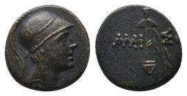 PONTOS. Amisos. Time of Mithradates VI Eupator, (85-65 BC). AE Bronze Obv. Helmeted head of Ares to right. Rev. AMI-ΣΟΥ Sword in sheath. Condition: Go...