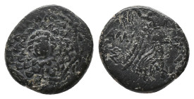 PONTOS, Amisos, Time of Mithradates VI Eupator ( 120-63 BC) AE Bronze
Obv: Aegis with Gorgoneion in centre
Rev: AMIΣOY. Nike advancing right with sh...