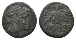 PONTOS. Amisos. Time of Mithradates VI Eupator, (85-65 BC). AE Bronze Obv: Head of young Dionysos to right, wearing ivy wreath. Rev: ΑΜΙΣΟΥ Panther sk...