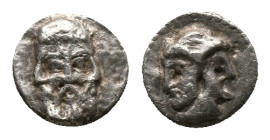 CILICIA, Uncertain mint. Obol (4th century BC.) AR Silver Obv: Tetraform head with three bearded faces visible: facing, to left and to right Rev. Jani...