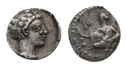 CILICIA. Uncertain. Obol. (4th century BC). AR Silver Obv: Male head right Rev: Herakles kneeling left Condition : Good very fine. (RARE)
Weight : 0....