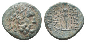 PHRYGIA. Apameia. (88-40 BC) AE Bronze. (Magistrates: Kankaros (Eglogistes)) Obv: laureate head of Zeus right. Rev: AΠAME[ΩN] / KANKAP[OY] / EΓΛO. fac...