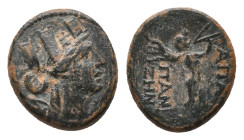 PHRYGIA. Apameia. (88-40 BC).AE Bronze, (Magistrates: Pankr -, son of Zeno)
Obv: Turreted head of Artemis-Tyche right, with bow and quiver over shoul...