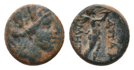 PHRYGIA. Apameia. (88-40 BC).AE Bronze, (Magistrates: Metro... and Klea..., )
Obv: Turreted head of Artemis-Tyche right, with bow and quiver over sho...