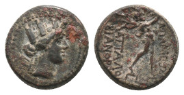 PHRYGIA. Apameia. (88-40 BC).AE Bronze, (Magistrates: Attalos, son of Bianor )
Obv: Turreted head of Artemis-Tyche right, with bow and quiver over sh...