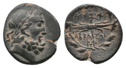 PHRYGIA, Abbaitis (2nd-1st century BC). AE Bronze Obv: Laureate head of Zeus right Rev: Winged thunderbolt; MYΣΩN above, monogram below; all within wr...