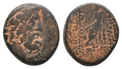 (Repatinated) SELEUCIS & PIERIA. Antioch. Ae Tetrachalkon (63-28 BC) AE Bronze Obv: Laureate head of Zeus on the right. Rev: Zeus sitting on the left,...