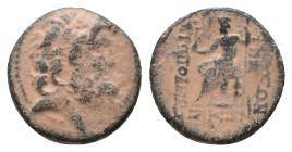 (Repatinated) SELEUCIS & PIERIA. Antioch. Ae Tetrachalkon (63-28 BC). AE Bronze Obv: Laureate head of Zeus on the right. Rev: Zeus sitting on the left...