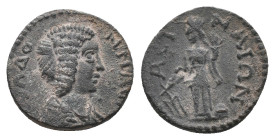 MESSENIA. Asine. Julia Domna, Augusta, (193-217 AD). AE. Bronze Obv: [....] ΔOMNA. Draped bust right Rev: AC[I]N-AIΩN, Tyche standing left, holding ru...