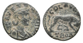 TROAS, Alexandria. (253-268 AD). AE. Bronze Obv: COL TROAS, turreted, draped bust of Tyche right, vexillum behind shoulder inscribed CO AV. Rev. COL A...