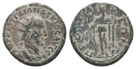 BITHYNIA. Prusa ad Olympum. Trajan Decius (249-250). AE. Bronze
Obv : ΑΥΤ ΚΑΙ ΤΡΑΙΑΝ ΔΕΚΙΟϹ ΑΥΓ ϹΕ. Radiate and cuirassed bust of Decius, right, seen...