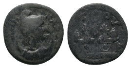 CARIA. Attuda. Pseudo-autonomous (200-250). AE Bronze. Obv: MHN KAPOY, draped bust of Men set to right on crescent, wearing laureate Phrygian cap deco...