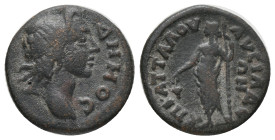 CARIA. Attuda. Pseudo-autonomous issue. (2nd-3rd century) AE Bronze Obv: ΔΗΜΟC Laureate and draped young bust of Demos right. Rev: ATTOV ΔЄΩΝ Dionysos...