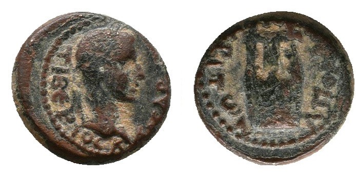 LYDIA. Apollonoshieron. Tiberius.(14-37 AD) AE Bronze. TIBЄPIOC KAICAP, Laureate...