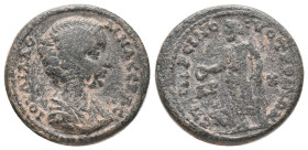 LYDIA. Saitta. Julia Domna (193-217 AD). AE. Bronze Magistrate: Sos. Charikleos. Obv: IOYΛIA CEBACTH, draped bust right Rev: EΠI ANΔΡONEIKOY AΡX A CAI...