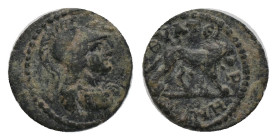 LYDIA, Thyateira. Pseudo-autonomous issue. (2nd-3rd centuries AD). AE Bronze Obv: Head of Athena right. Rev. ΘVΑTЄIPH / NΩN Lion right Condition: Good...