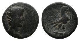 PHRYGIA. Amorium. Augustus (27 BC-14 AD). AE. Bronze Obv : CЄBACTOC. Bare head right; lituus to right. Rev : ΚΑΛΛΙΠΠΟϹ ΑΜΟΡΙΑΝωΝ. Eagle standing right...